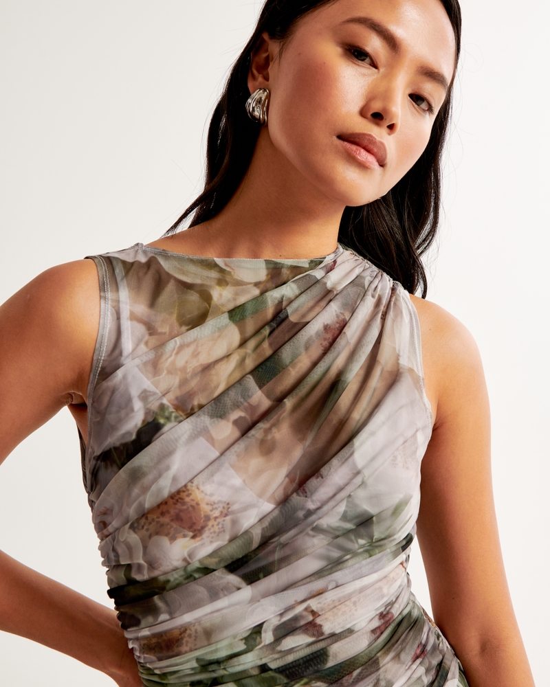 Mesh High-Neck Drop-Waist Gown