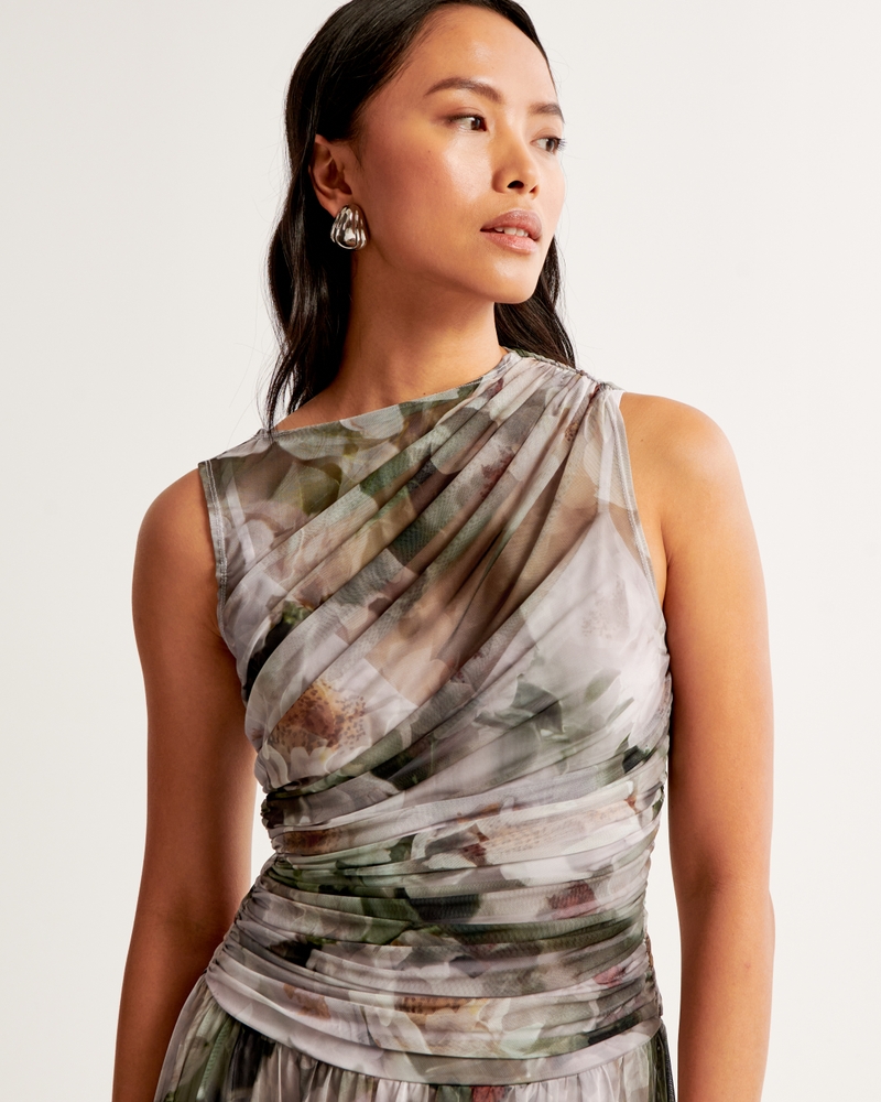 Mesh High-Neck Drop-Waist Gown