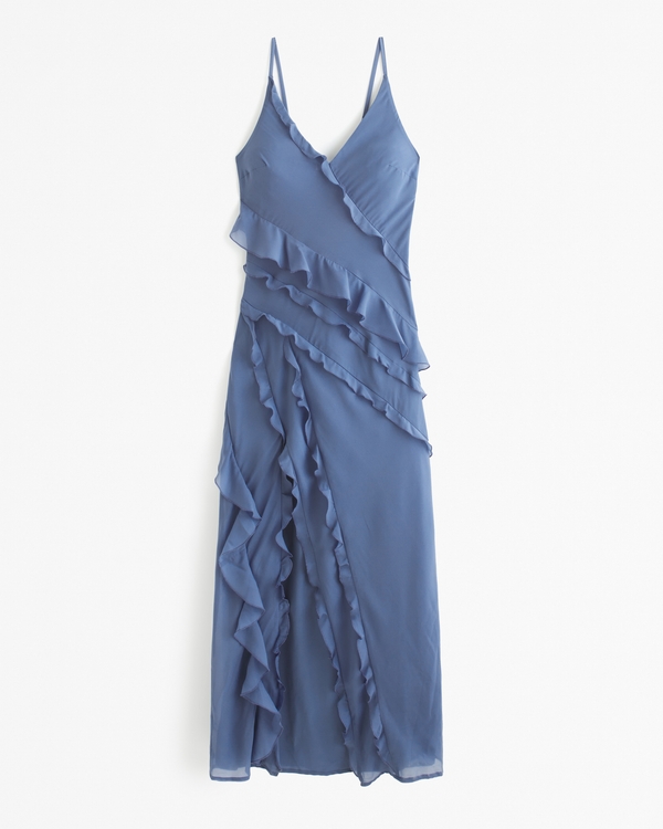 Cascading Ruffle Maxi Dress, Blue
