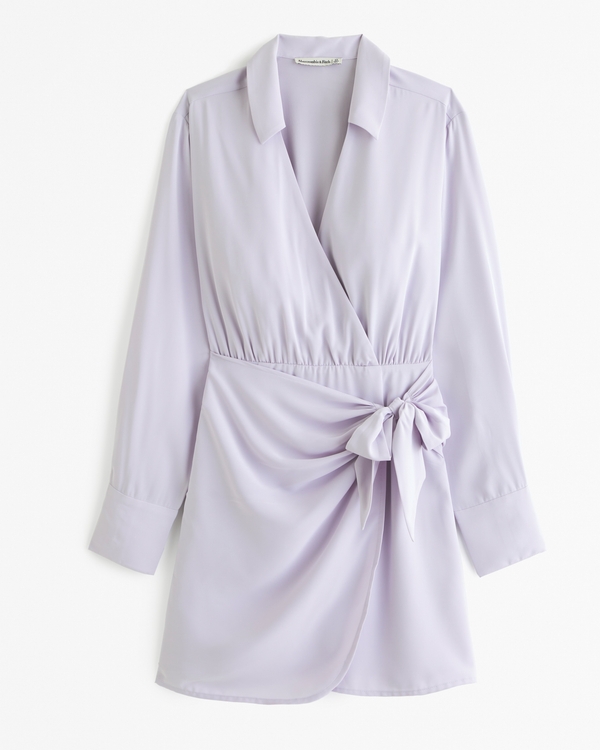 Long-Sleeve Drapey Shirt Dress, Light Purple