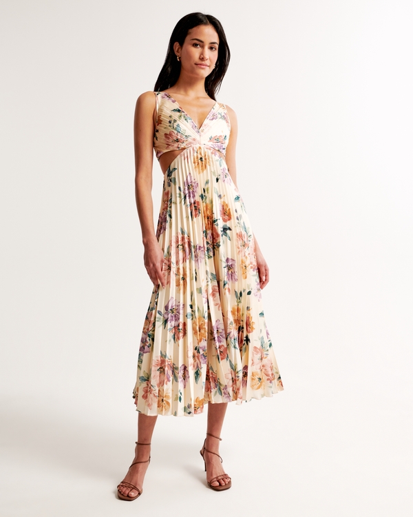 The A&F Giselle Pleated Cutout Maxi Dress, Cream Floral