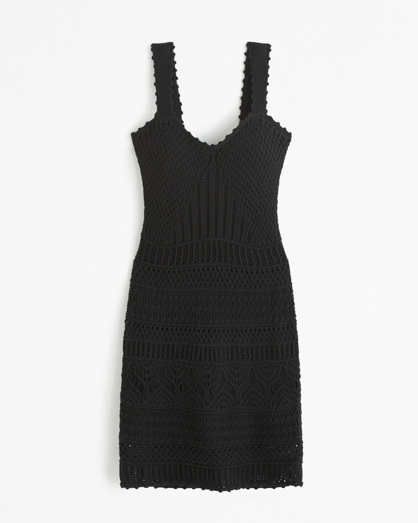 Crochet-Style Mini Dress, Black