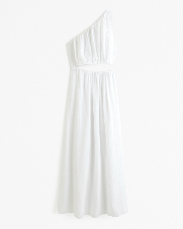 One-Shoulder Cutout Midi Dress, White