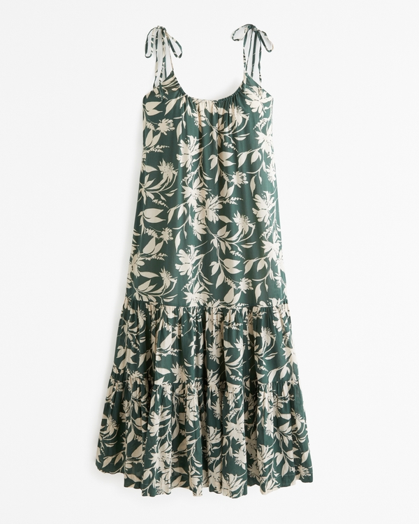 Trapeze Maxi Dress, Green Floral
