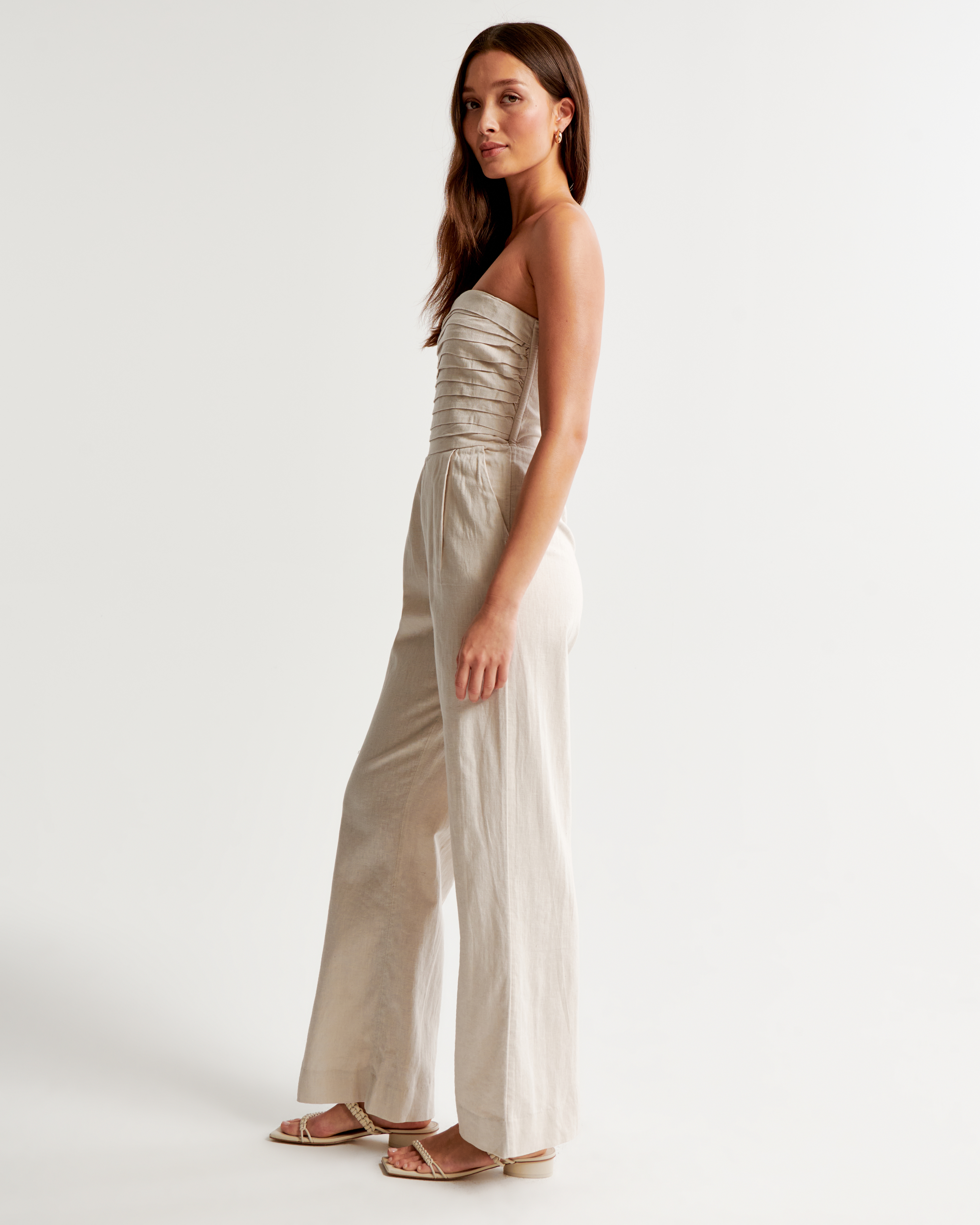 Women's Emerson Linen-Blend Ruched Strapless Jumpsuit