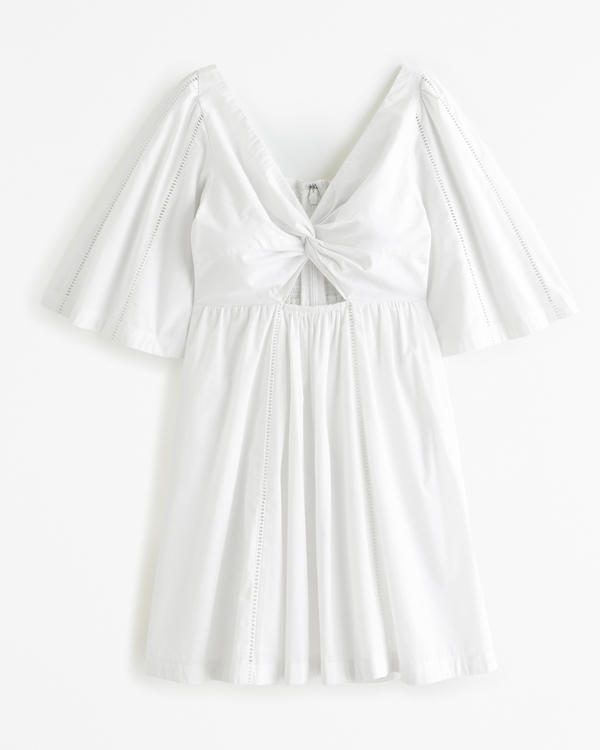 Cutout Poplin Mini Dress, White