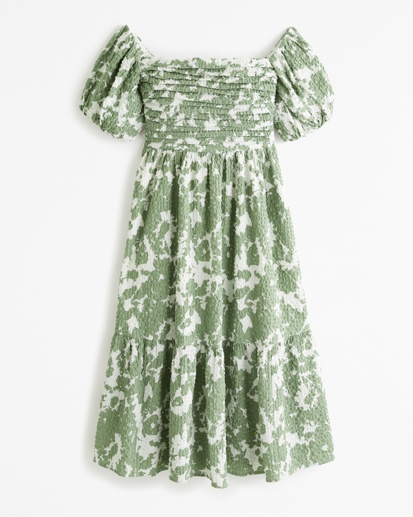 Emerson Off-The-Shoulder Midi Dress, Green Pattern