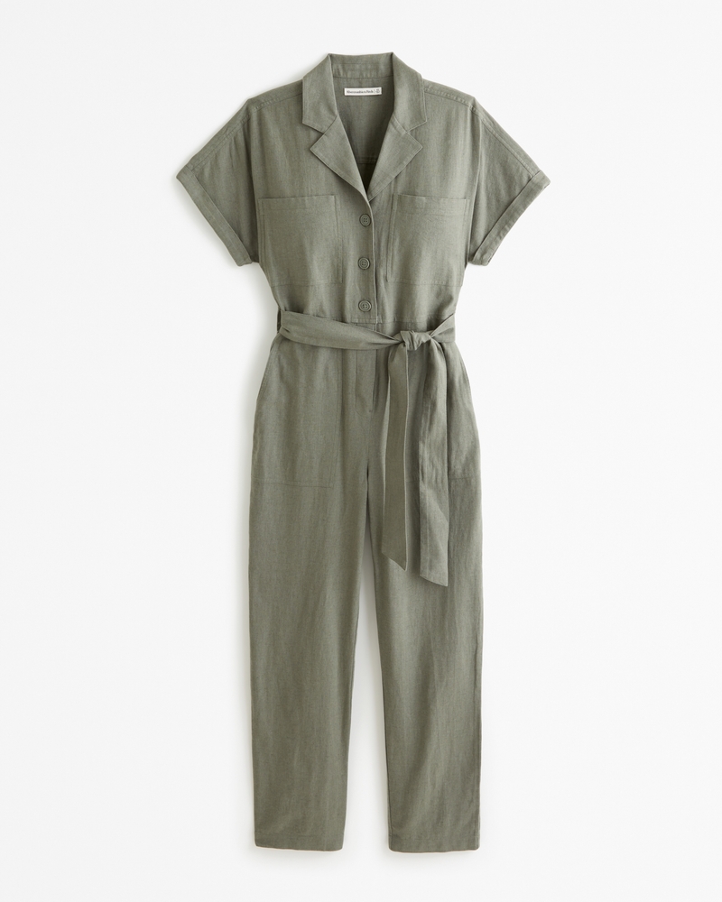 Women s Linen Blend Utility Jumpsuit Women s Clearance Abercrombie