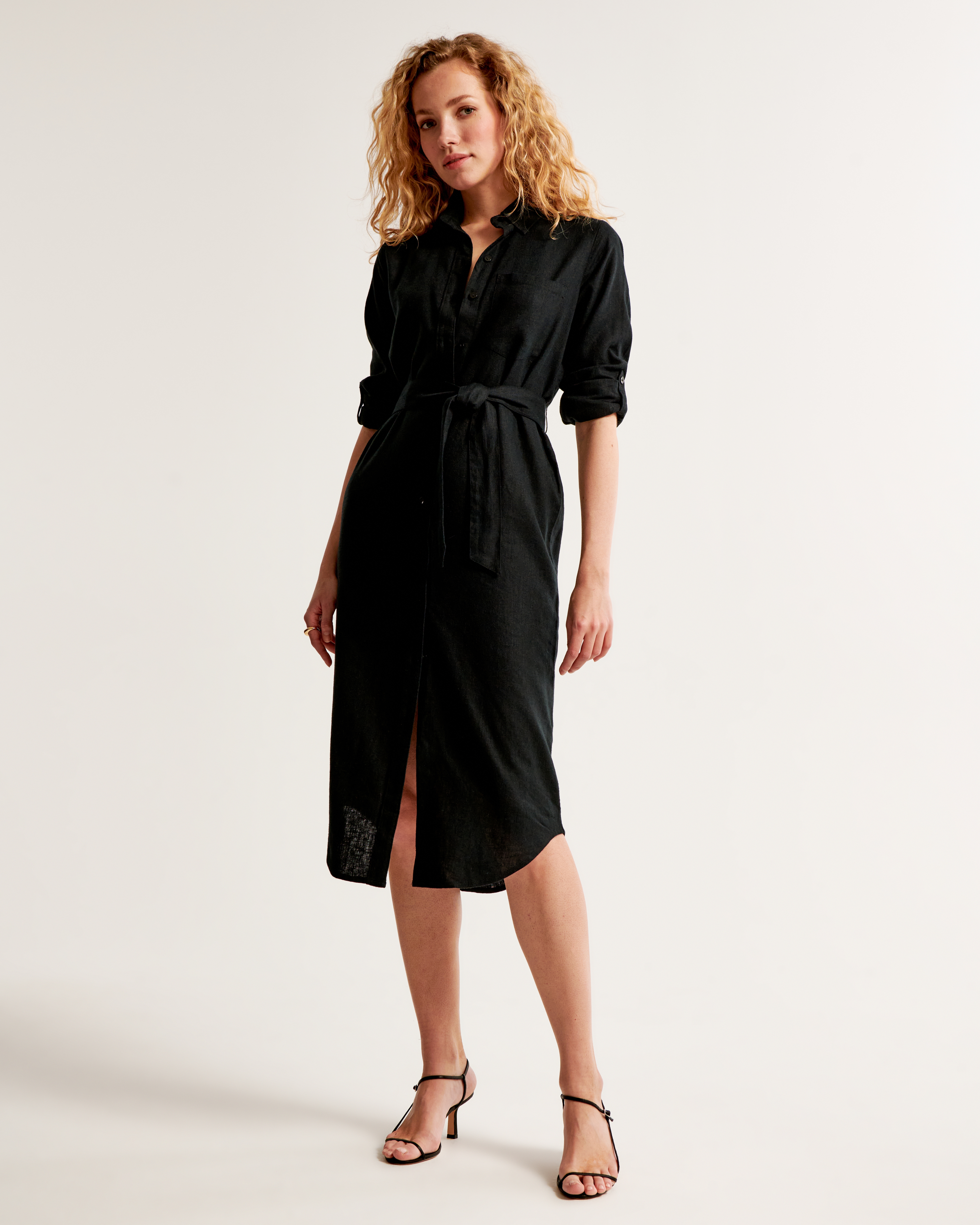 Women's Linen-Blend Midi Shirt Dress | Women's Clearance | Abercrombie.com