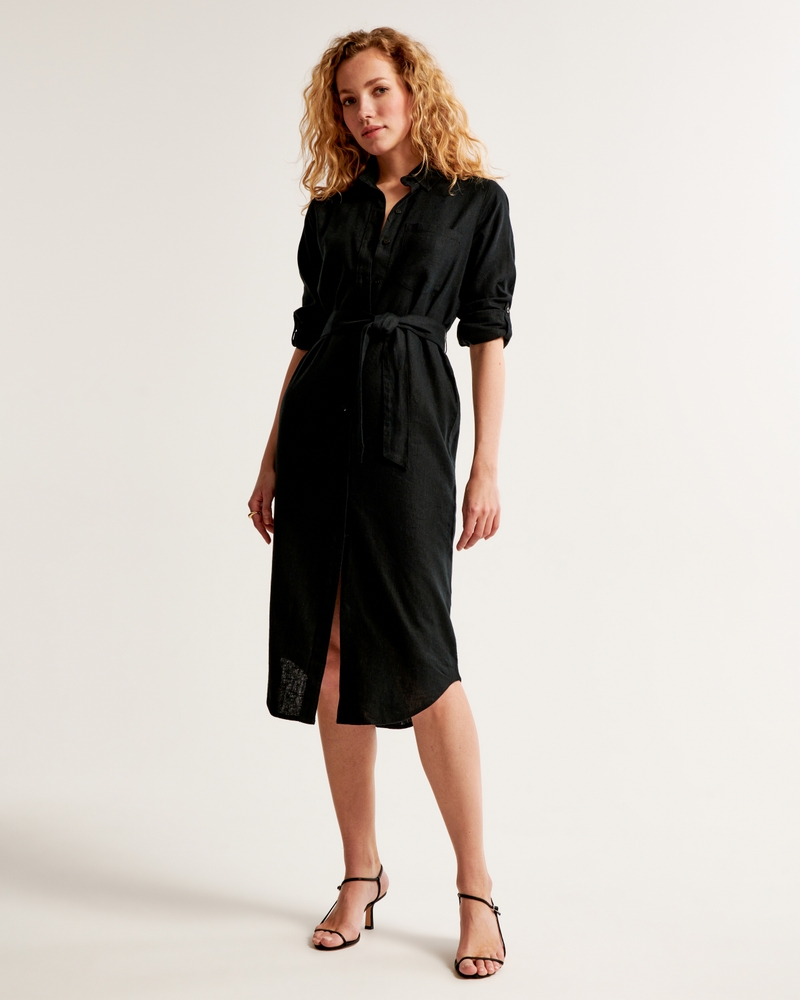 Women's Linen-Blend Midi Shirt Dress, Women's Dresses & Jumpsuits