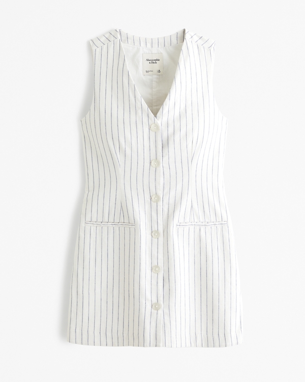 The A&F Mara Linen-Blend Vest Mini Dress, White Stripe