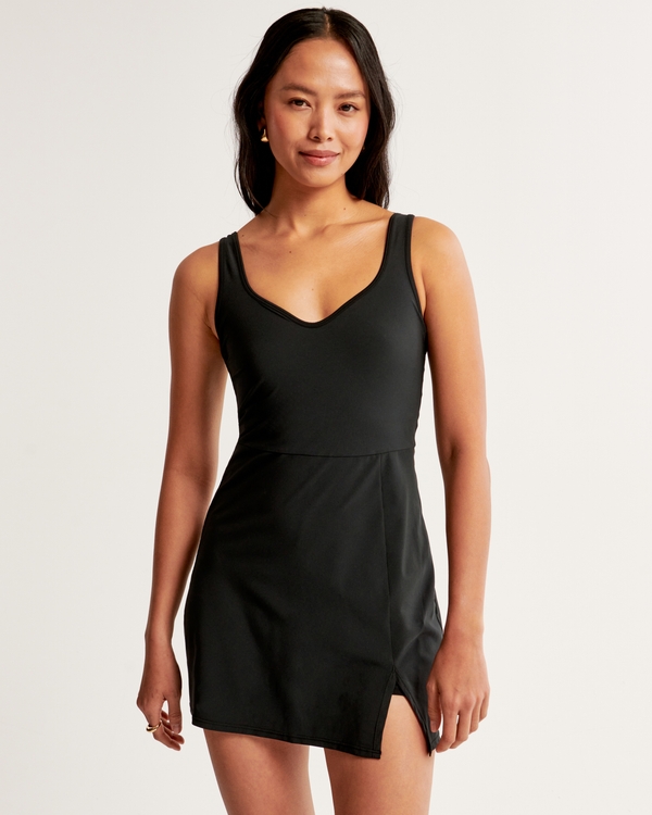 Women's & Girls' Black Solid Fit and Flare Tank Dress