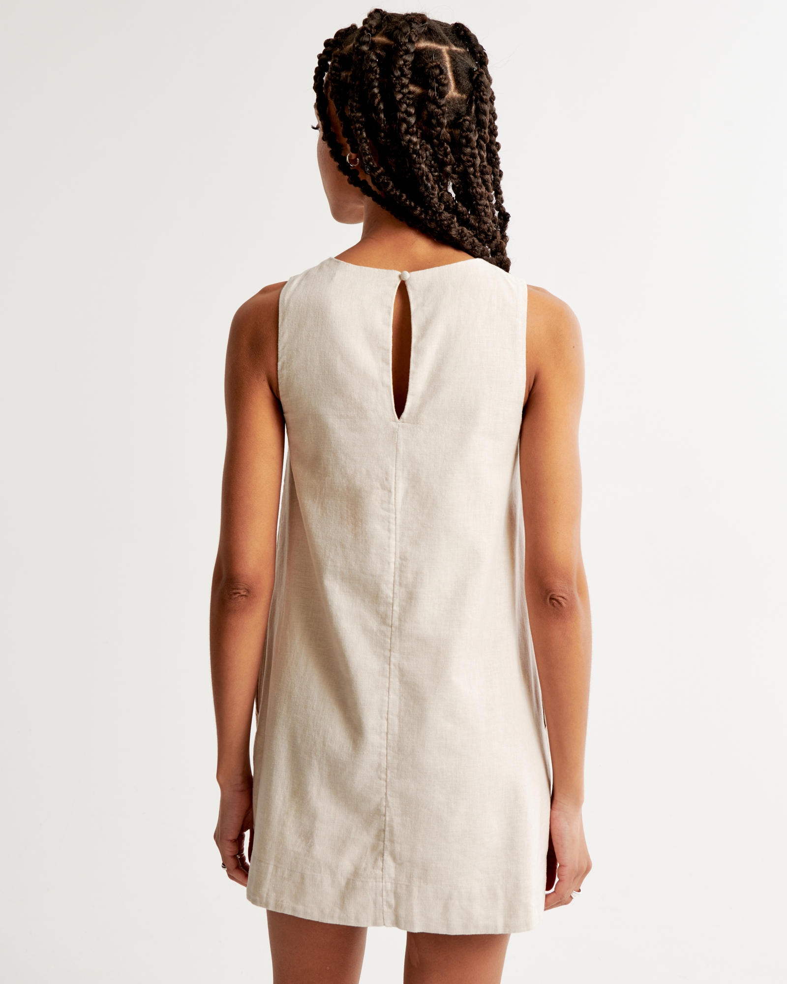 High-Neck Linen-Blend Mini Dress