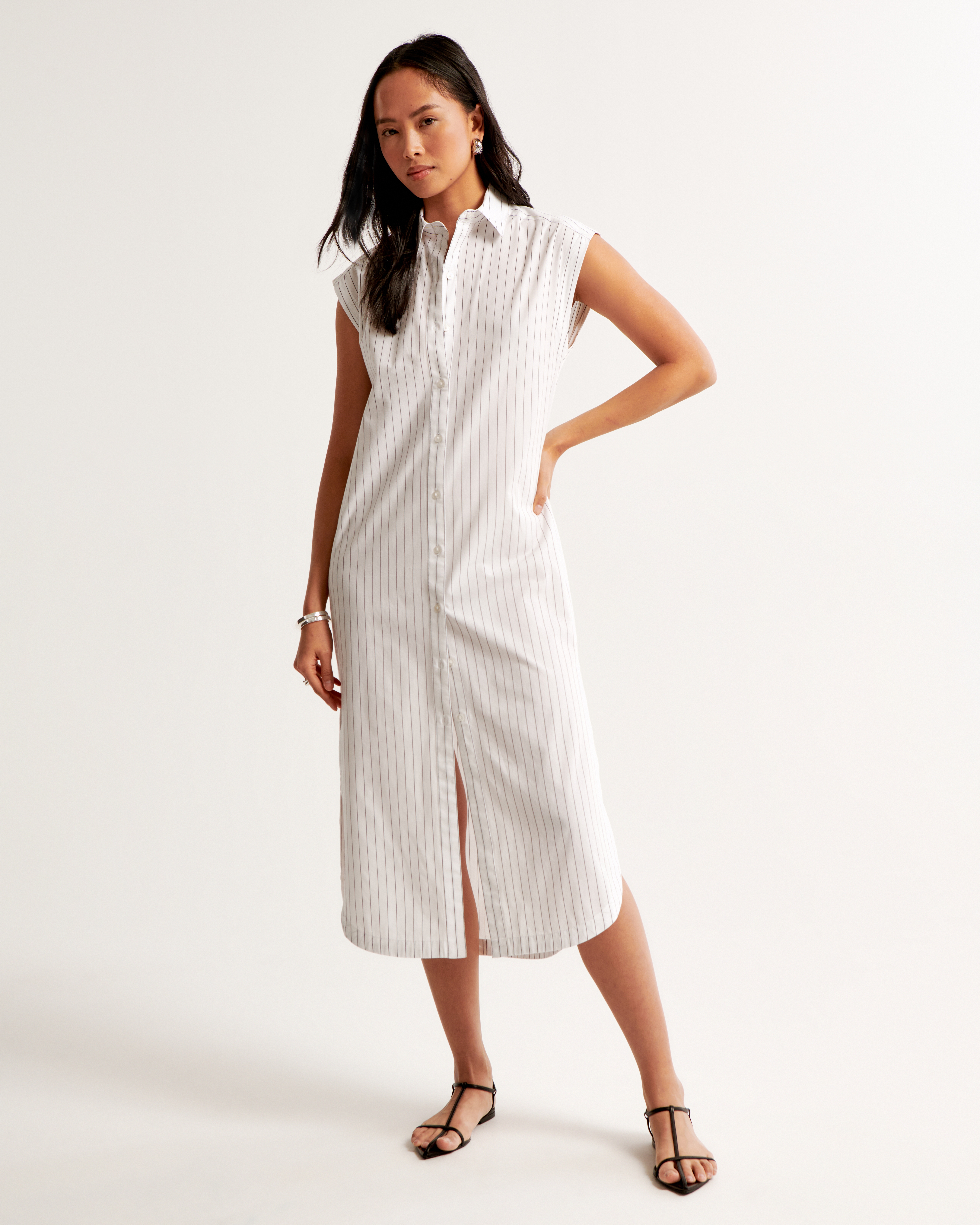 Women's Button-through Midi Shirt Dress in White Stripe | Size Xxs Tall | Abercrombie \u0026 Fitch Women's Button-Through Midi Shirt Dress | Women's Dresses \u0026 Jumpsuits |  Abercrombie.com