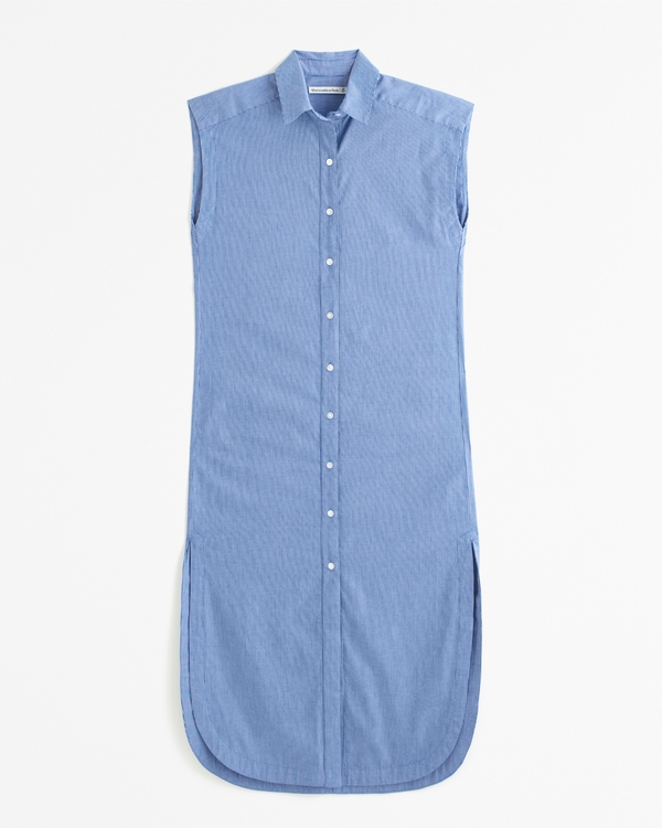 Women's Button-Through Midi Shirt Dress in White Stripe | Size XXS TALL | Abercrombie & Fitch