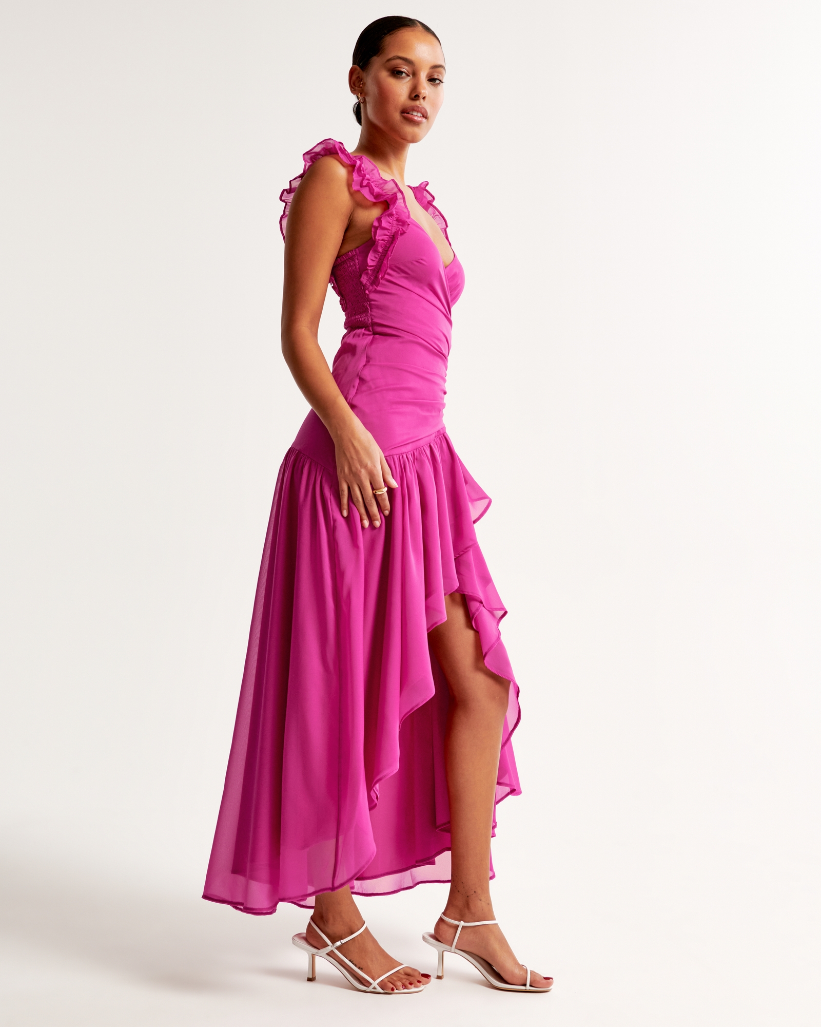 Women's Ruffle Strap High-Low Maxi Dress