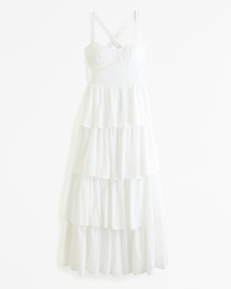 Women's Lace-Up Back Tiered Maxi Dress | Women's The A&F Wedding Shop | Abercrombie.com