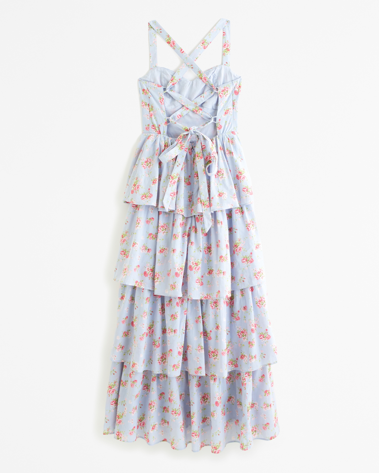 Lace-Up Back Tiered Maxi Dress