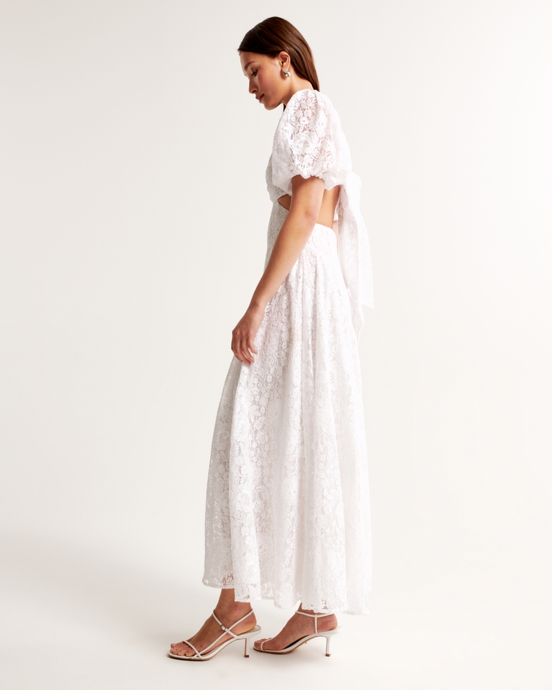 Lace Drama Puff Sleeve Cutout Maxi Dress