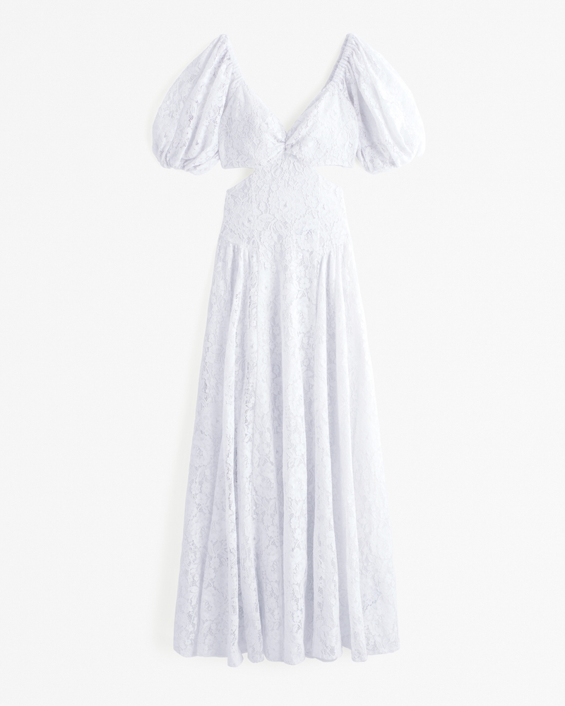 Femme Robe maxi Drama à manches bouffantes et découpes en dentelle ...