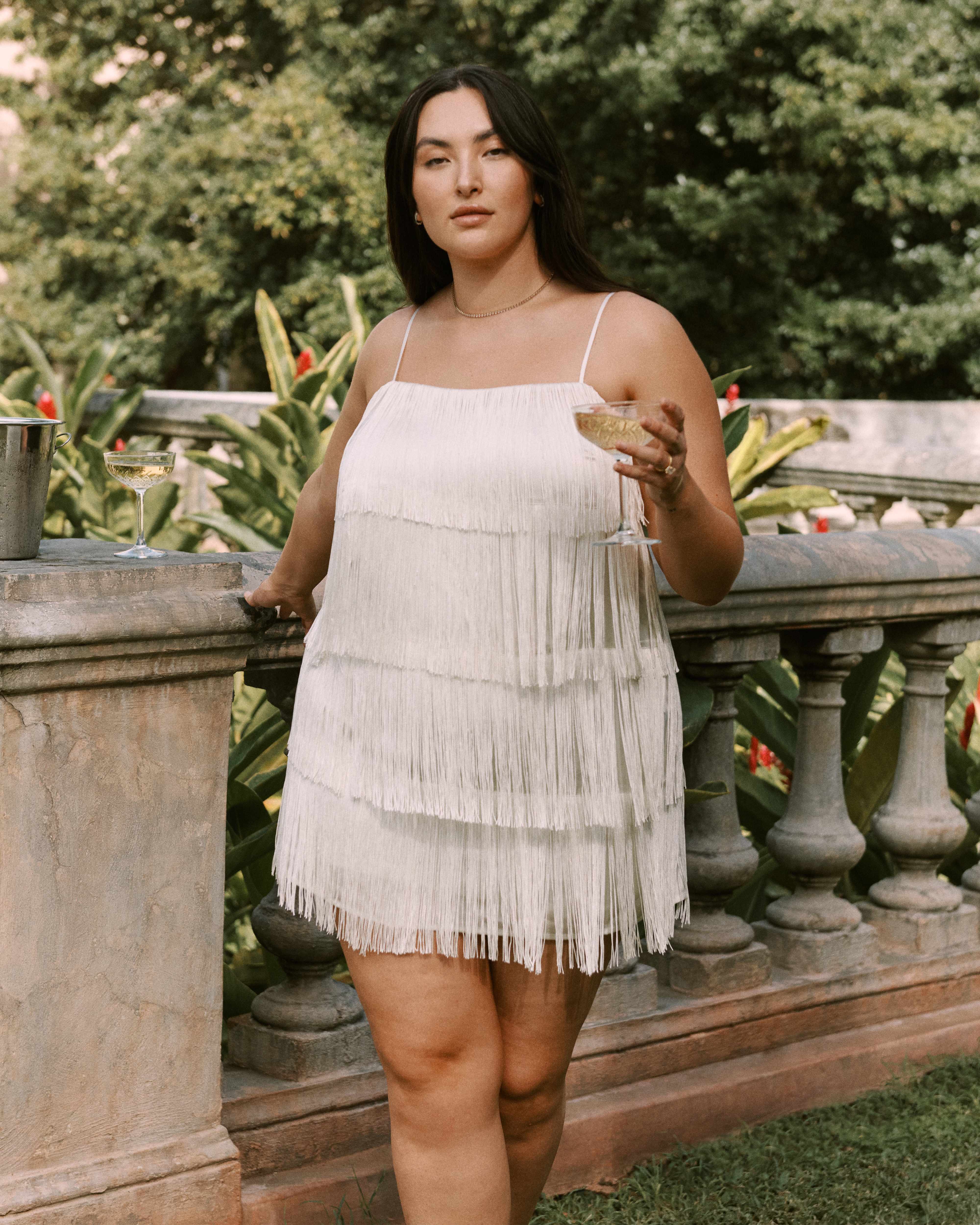 White fringe dress fashion plus size