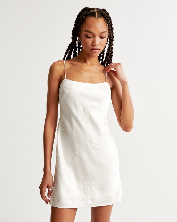 Embellished Slip Mini Dress, White