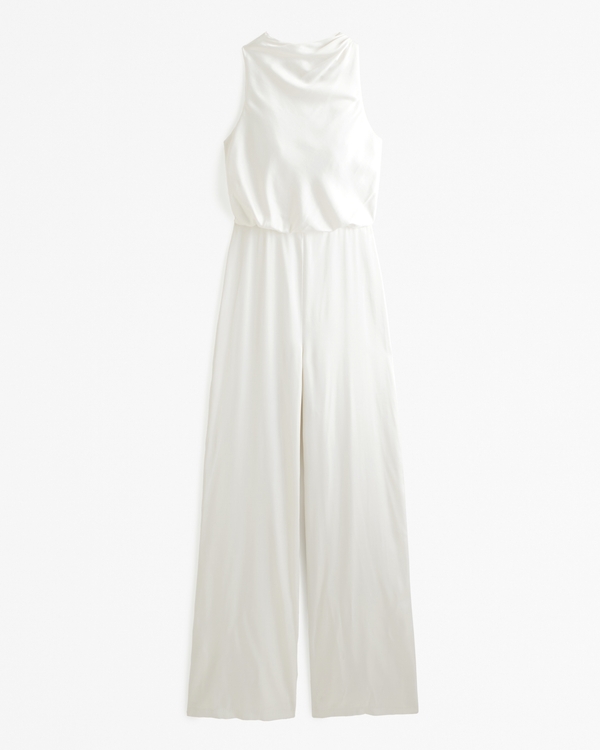 High-Neck Draped Jumpsuit, White view 1