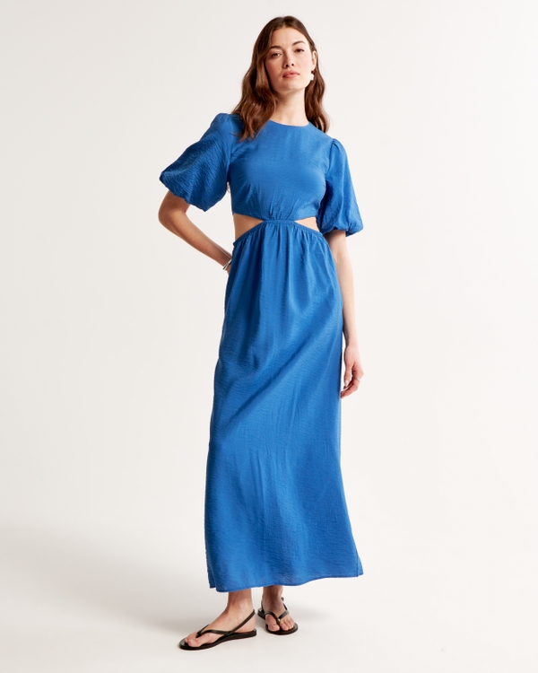 Short-Sleeve Cutout Maxi Dress, Blue