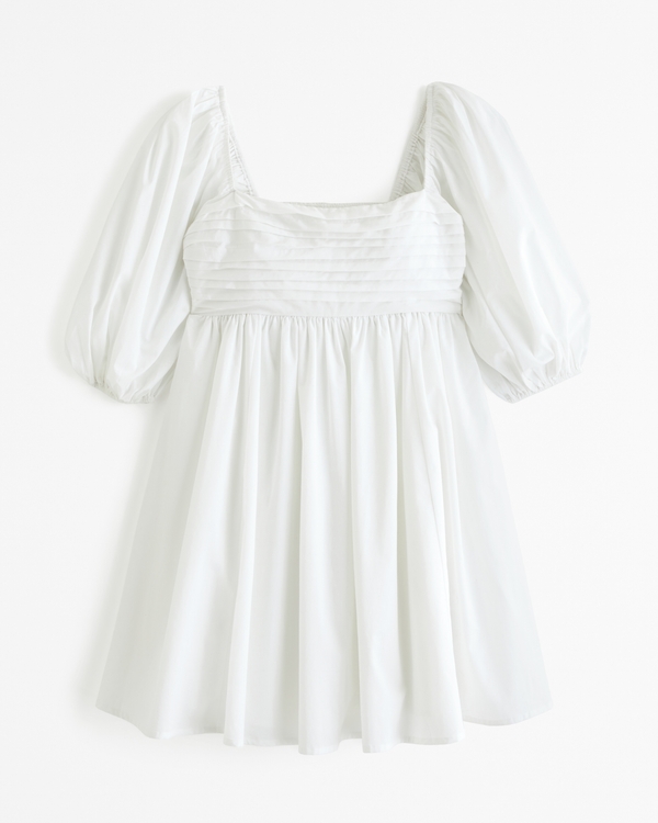 The A&F Emerson Poplin Puff Sleeve Mini Dress, White