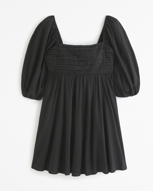 Emerson Poplin Puff Sleeve Mini Dress, Black