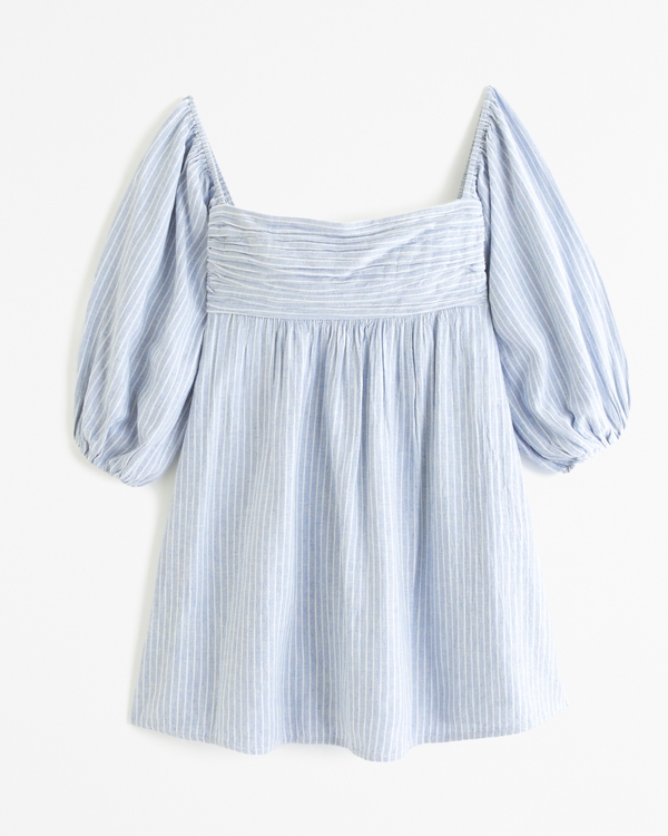 Emerson Linen-Blend Off-The-Shoulder Mini Dress, Blue Stripe