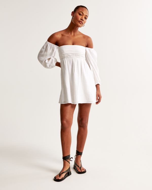Emerson Linen-Blend Off-The-Shoulder Mini Dress, White