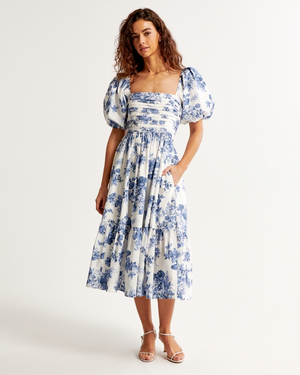 Roadster Blue Washed Puff Sleeves Pure Cotton Denim Tiered Pure Cotton Midi  Dress - Price History