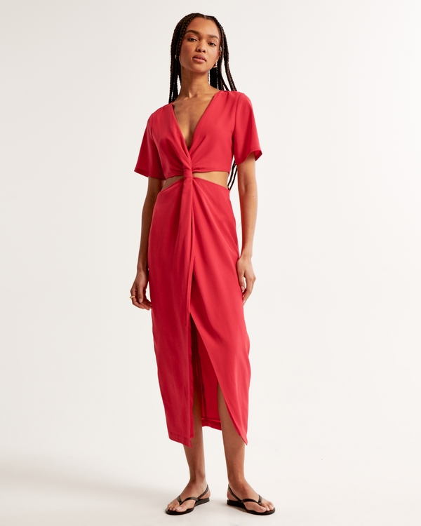 Knotted Cutout Midi Dress, Garnet