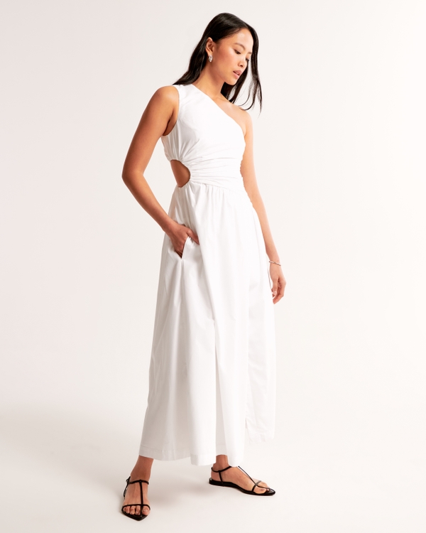 One-Shoulder Cutout Maxi Dress, White