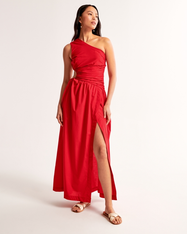 One-Shoulder Cutout Maxi Dress, Red