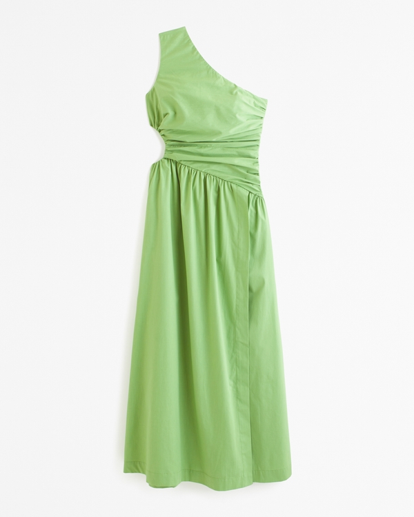 One-Shoulder Cutout Maxi Dress, Jade Green
