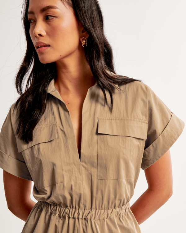 Utility Maxi Shirt Dress, Brown view 2