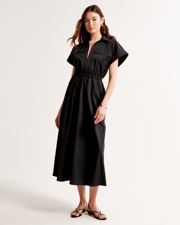 Utility Maxi Shirt Dress, Black view 1