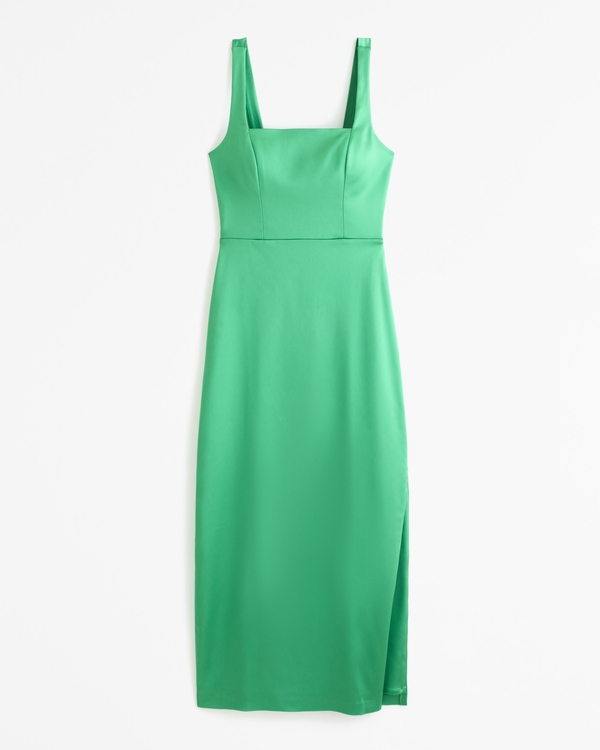 Sculpting Stretch Satin Midi Dress, Green