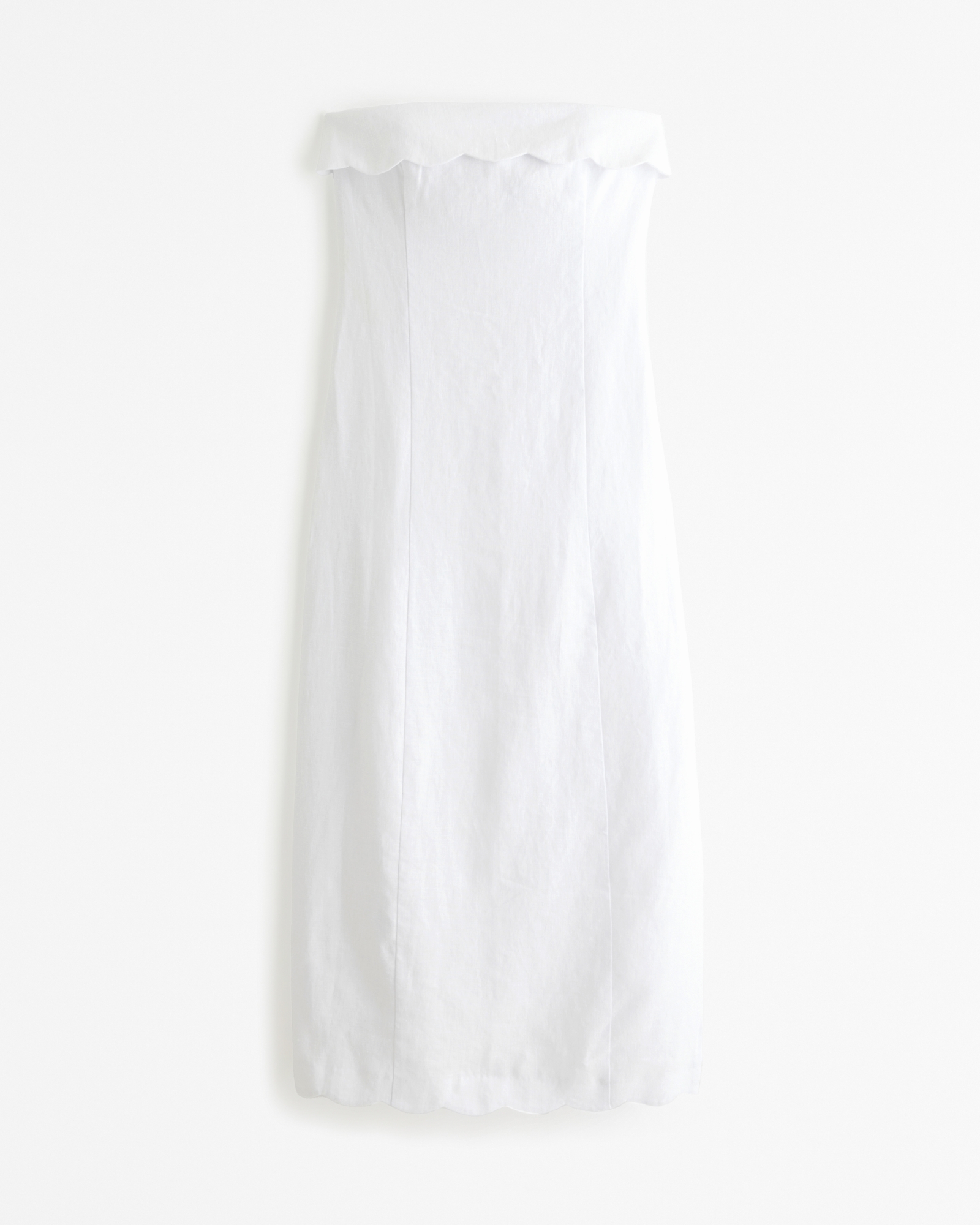 Premium Linen Scalloped Midi Dress