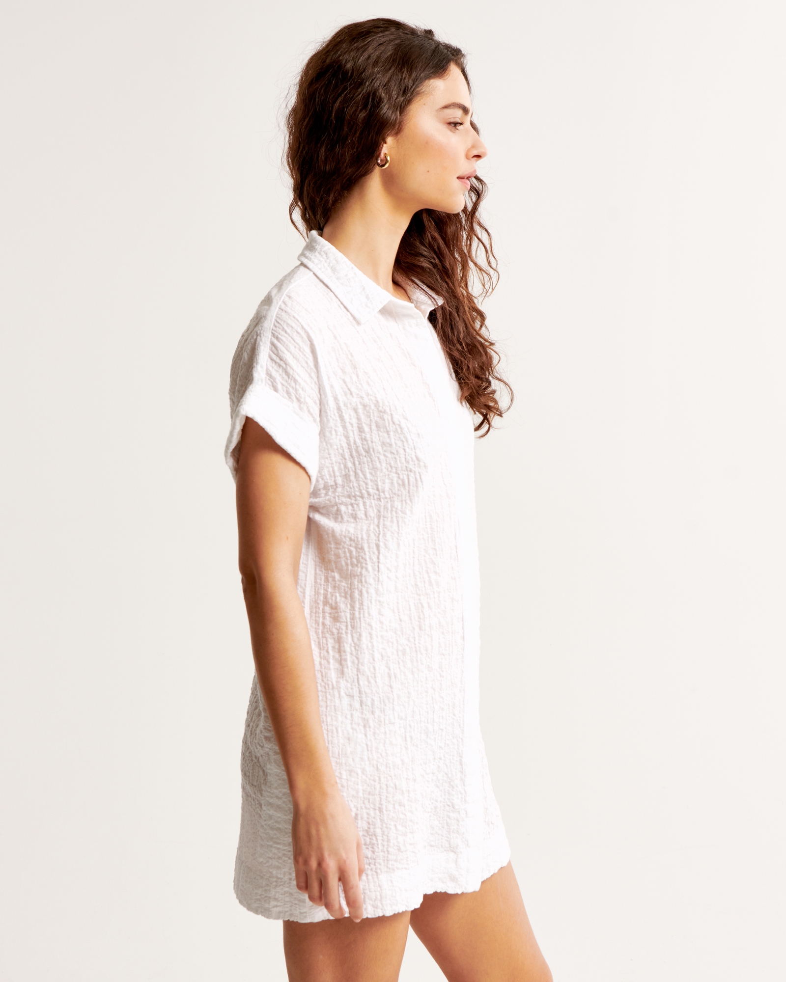 Textured Button-Through Shirt Dress