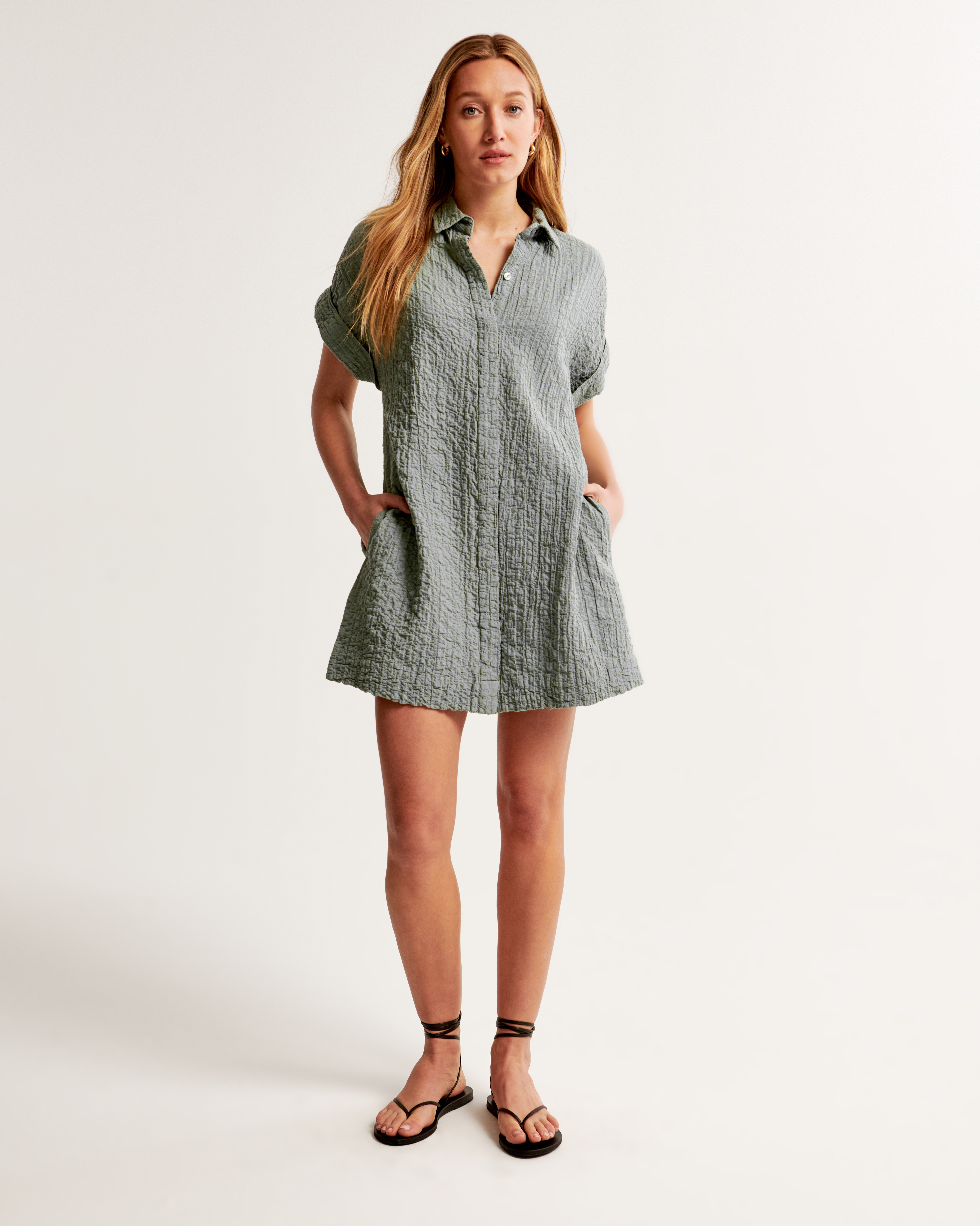 Women s Textured Button Through Shirt Dress Women s Sale Abercrombie