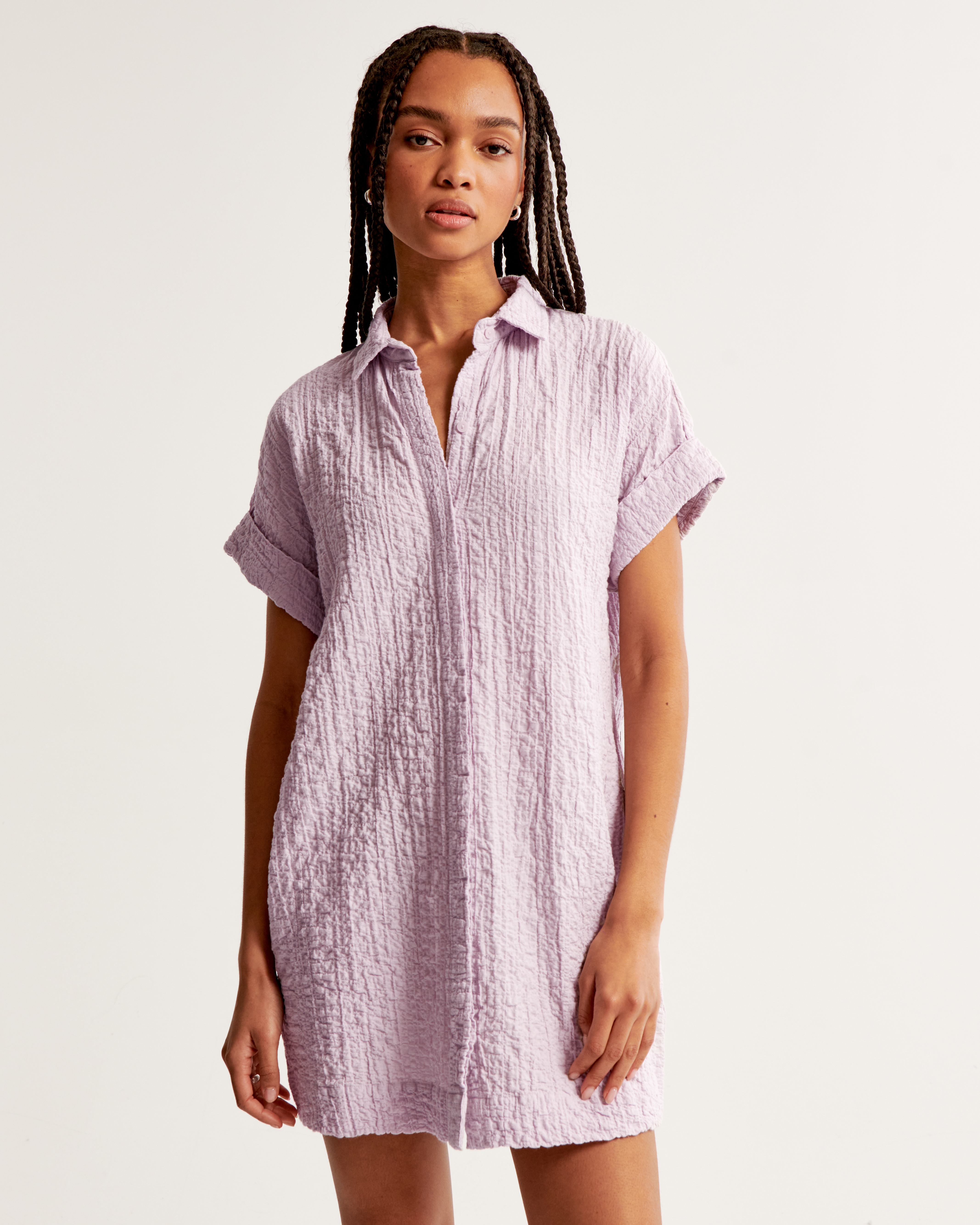 Women s Textured Button Through Shirt Dress Women s Sale Abercrombie