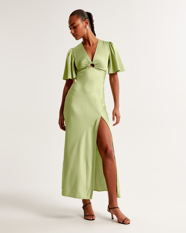 Angel Sleeve O-Ring Maxi Dress, Green