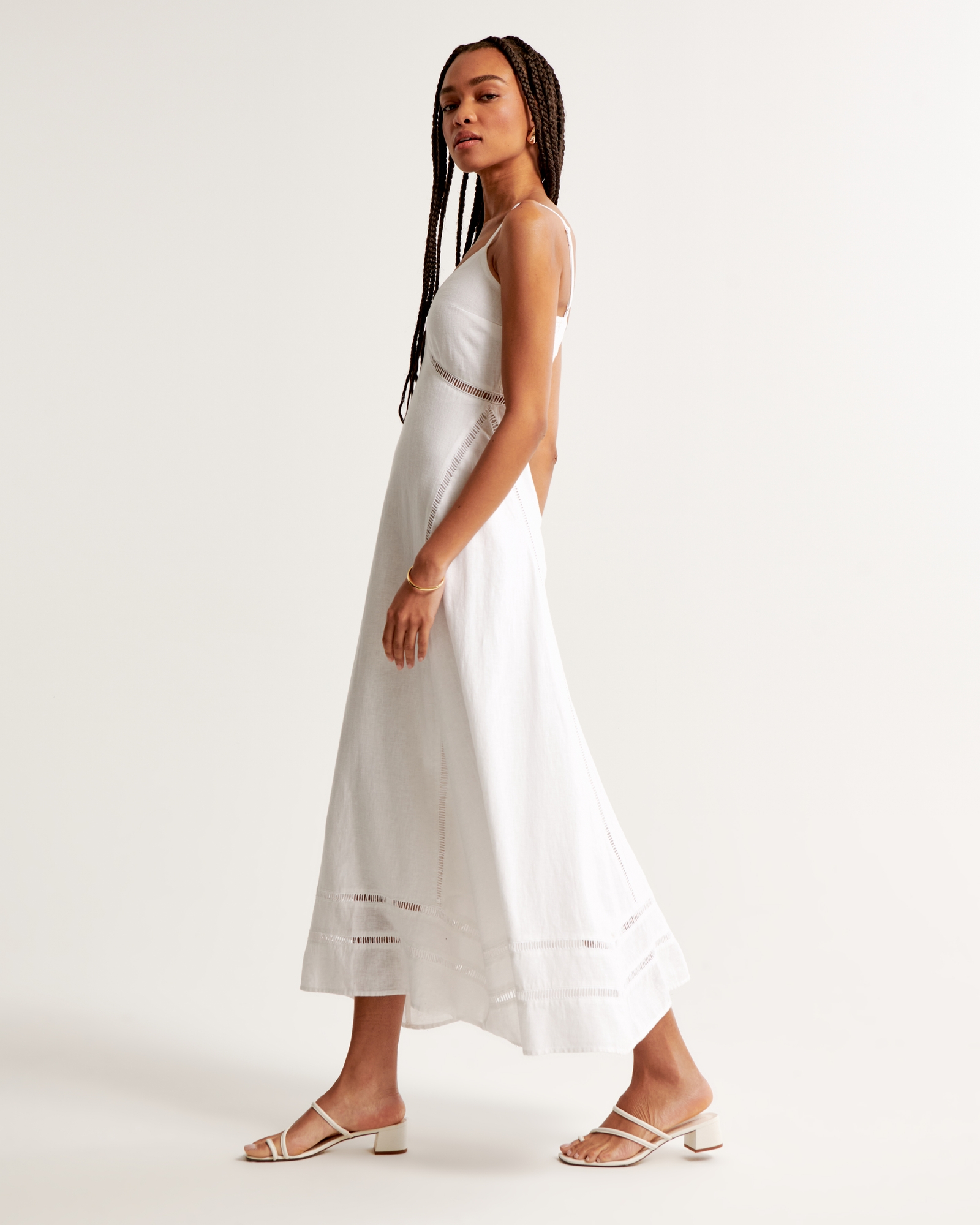 Lace-Pieced Sharkbite Midi Dress