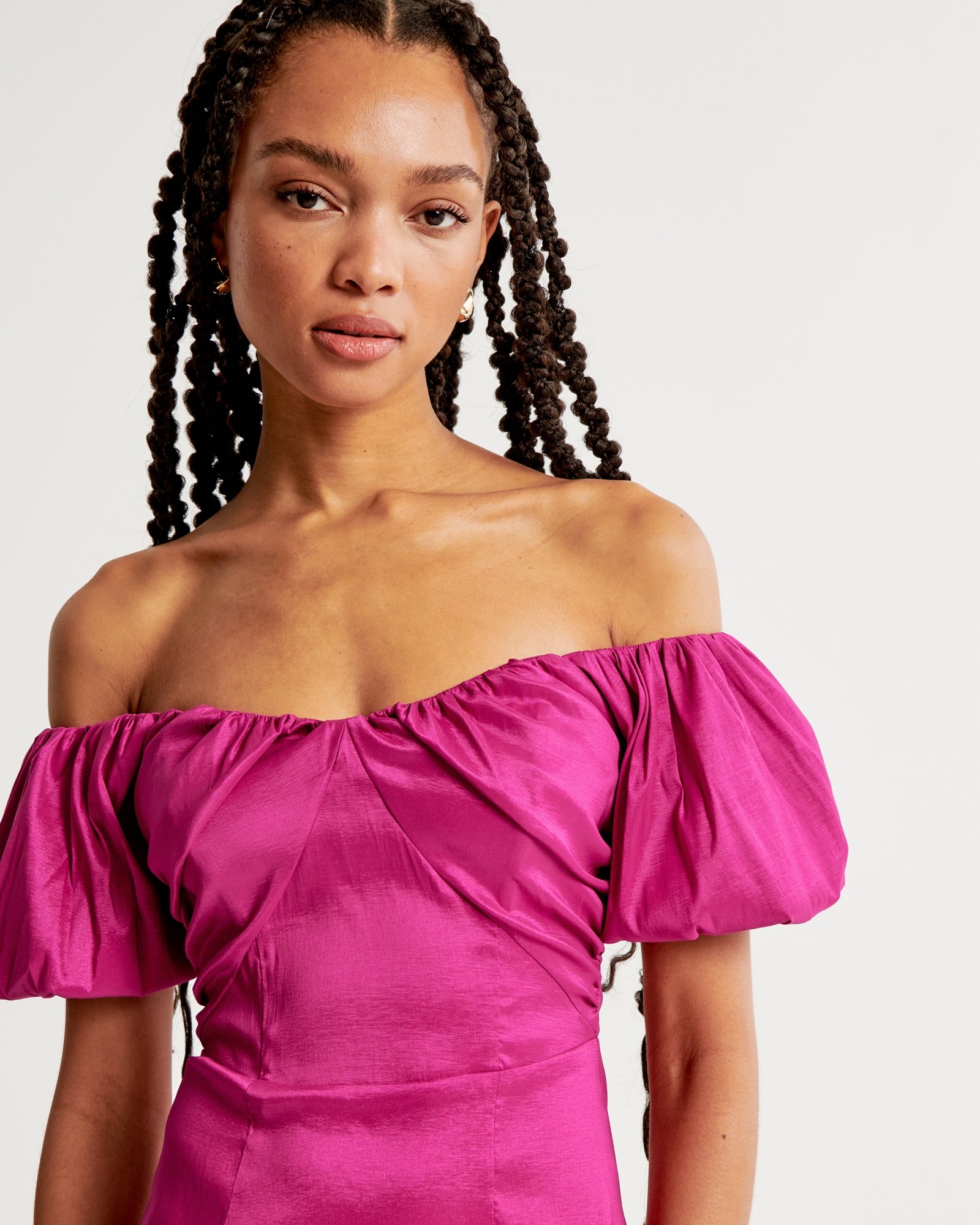 Taffeta Off-The-Shoulder Midi Dress