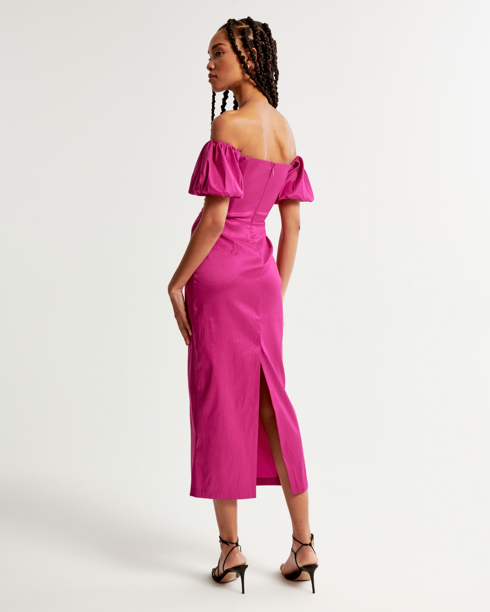 Taffeta Off-The-Shoulder Midi Dress