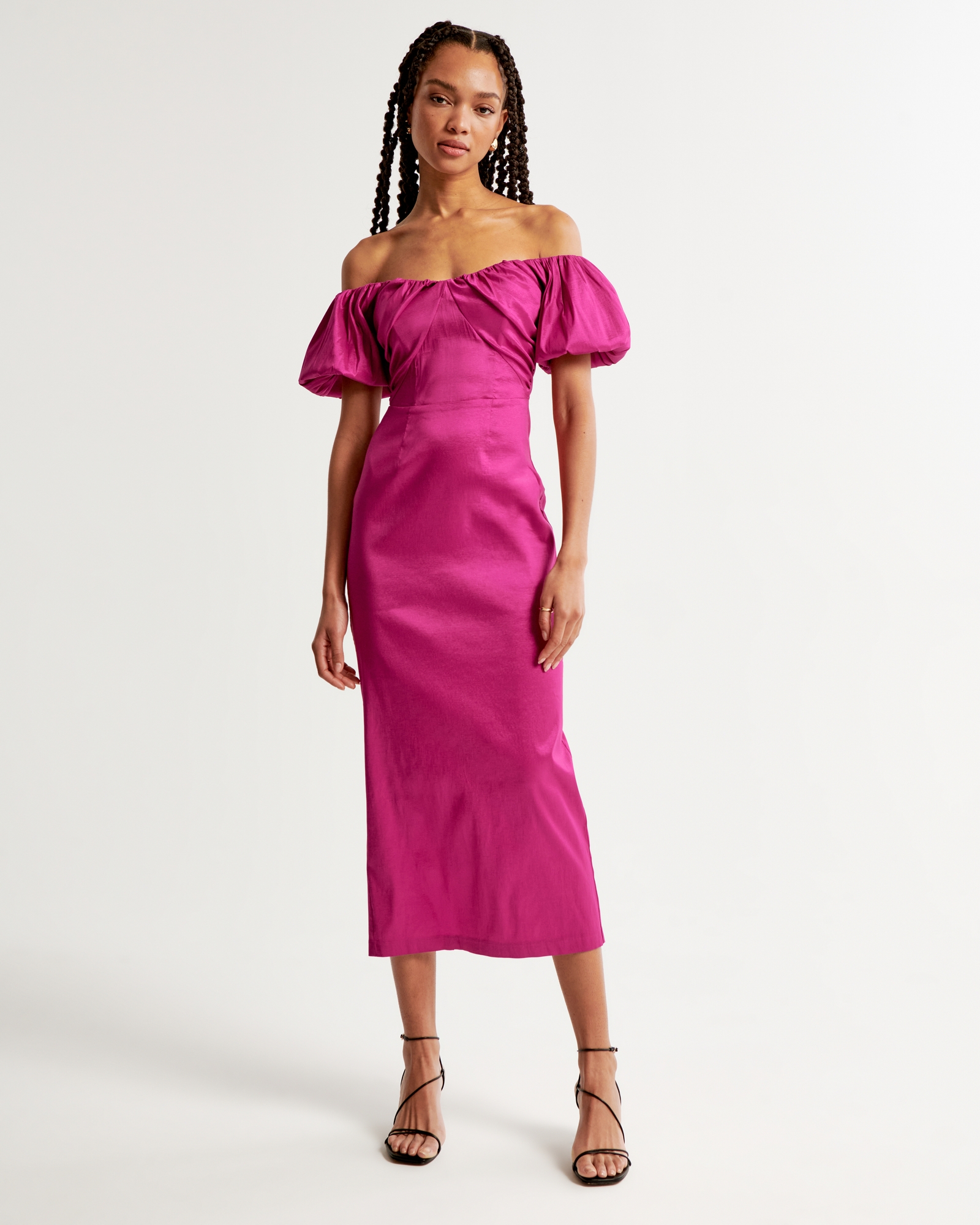 Taffeta Off-The-Shoulder Midi Dress