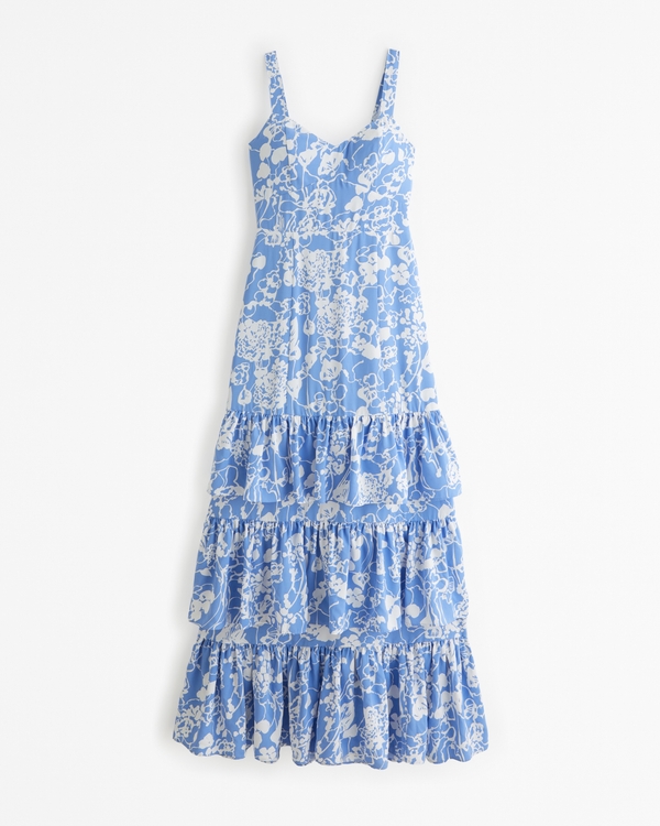 Drama Ruffle Tiered Gown, French Blue Floral